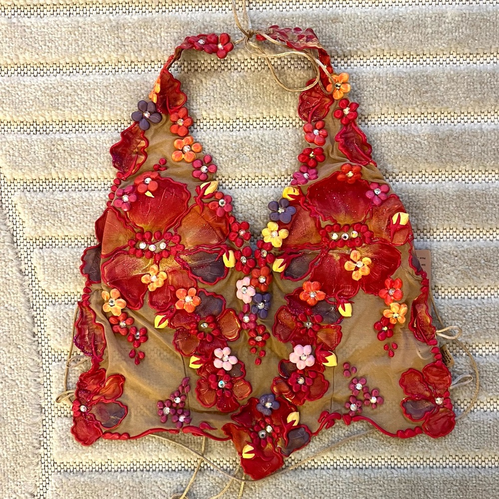 NWT Ema Savahl Botanica Pink Multicolor Halter Top Corset, in One Size Fits All - Picture 4 of 7